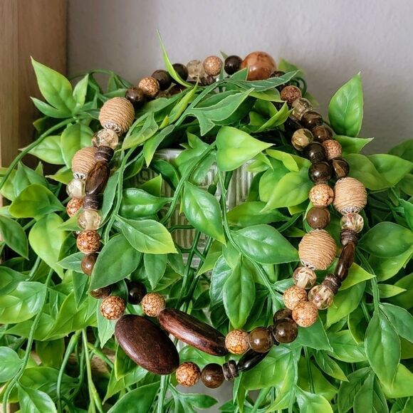 Artisan Wood, Amber & Fish Seed Agate Beaded Convertible Necklace or Bracelet - Picture 4 of 13